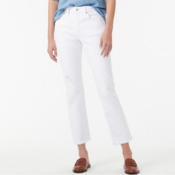 J. Crew Petite Slim Boyfriend Jean in White 29 Tall Distressed Crop Denim Summer - Picture 1 of 11